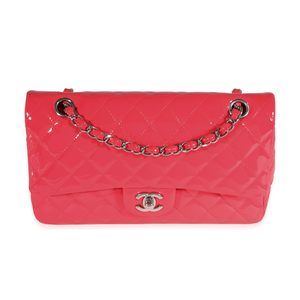 Chanel Candy Pink Quilted Patent Leather Medium Classic Double Flap Bag